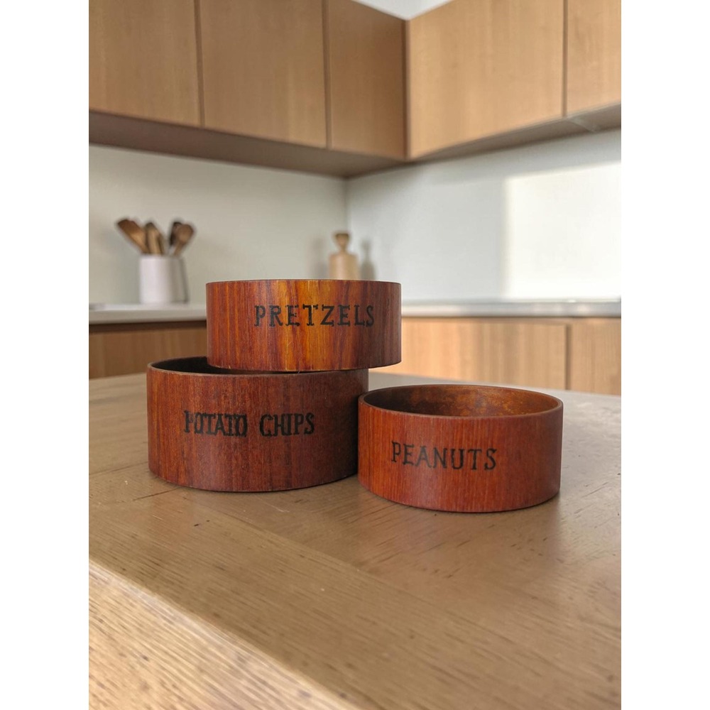 Vintage Teak Bentwood Nesting Snack Bowls, Mid Century Modern